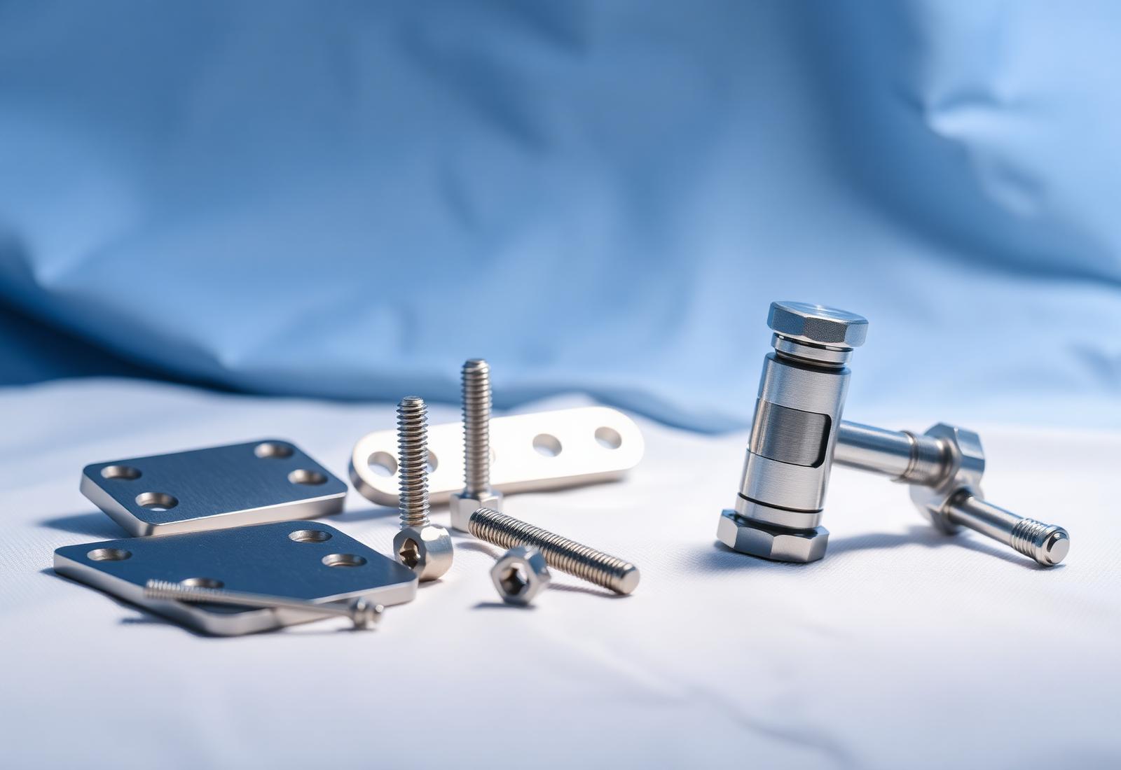 Premium titanium orthopedic implants on a surgical cloth